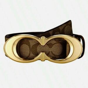 COACH Kiss CC Signature Gold Buckle Leather Belt NWT